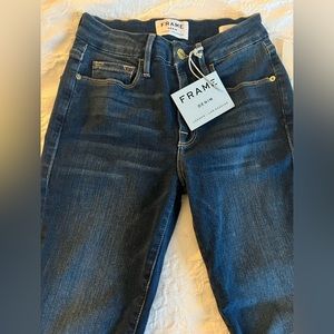 NWT Frame Le Mini Boot Steinway, Mid-rise Slim Boot Fit Denim Jeans, Sz 24